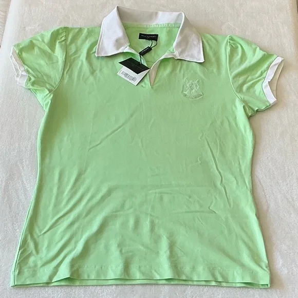 New Burberry Golf Neon Green  Short sleeve collar shirt - Picture 4 of 15